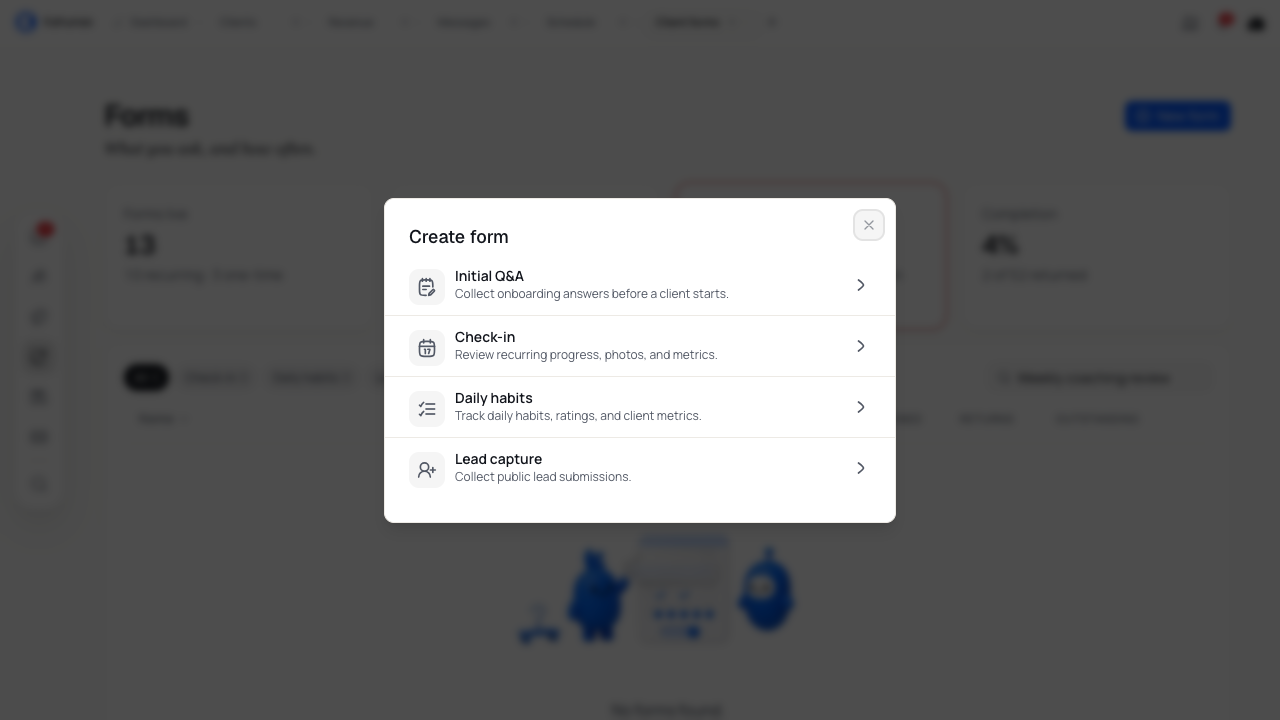 Create form dialog with the Check-in option for recurring progress.