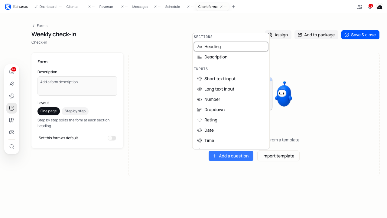 Question type menu with Long text input among the available choices.