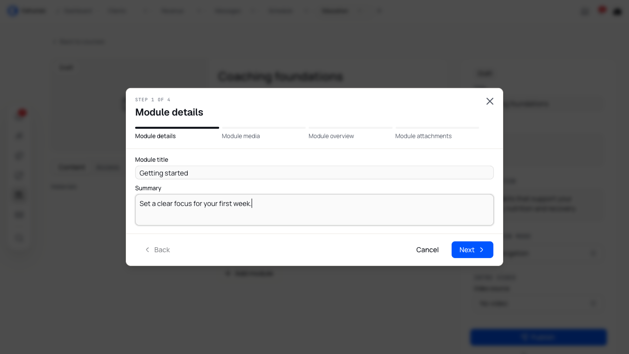 Module details with a Getting started title and a short summary.