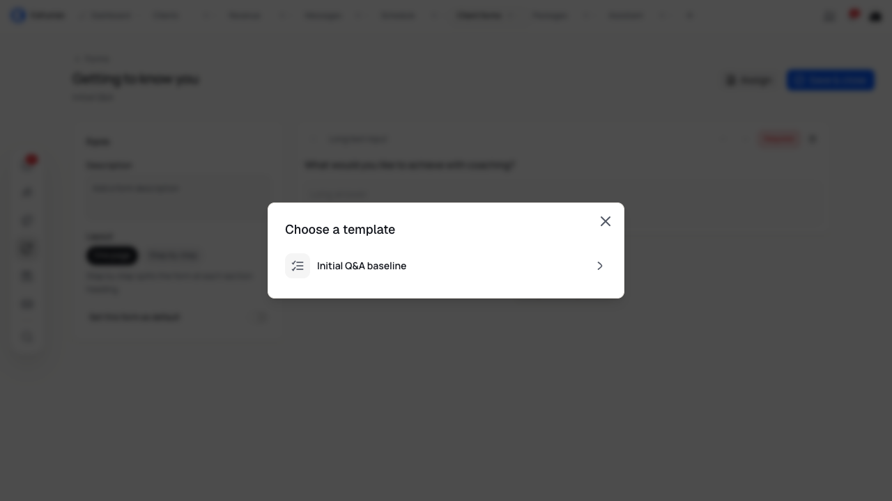Choose a template dialog with Initial Q&A baseline.