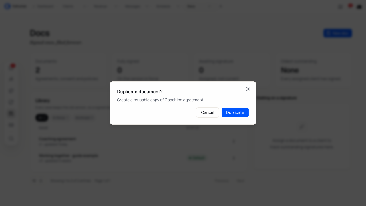 Duplicate document confirmation for Coaching agreement.