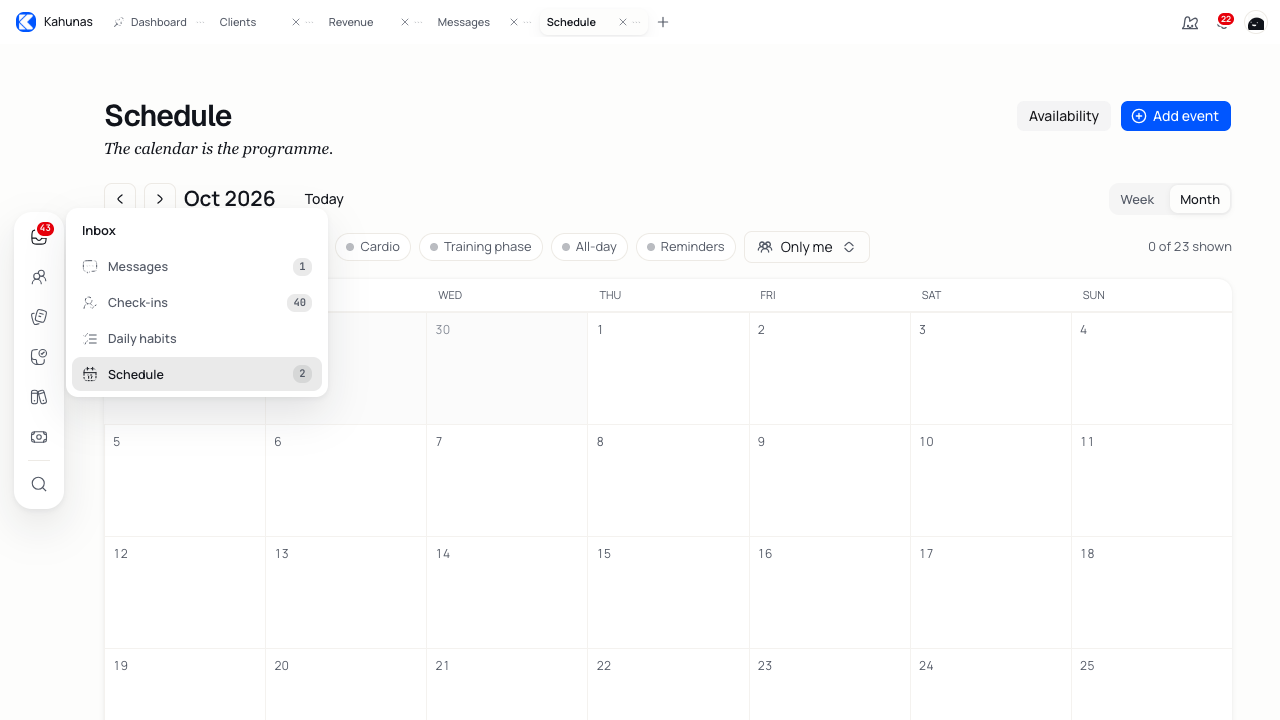 The Inbox menu with Schedule beside the calendar.