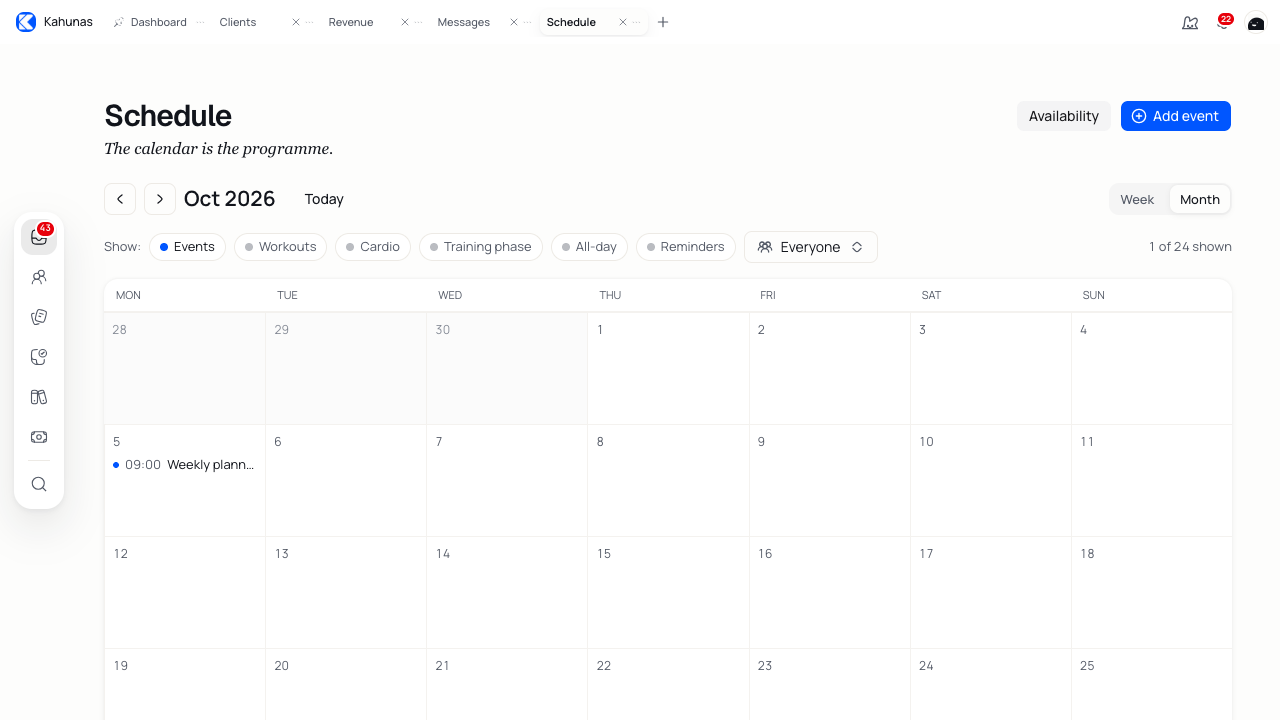 Weekly planning saved on the October calendar.